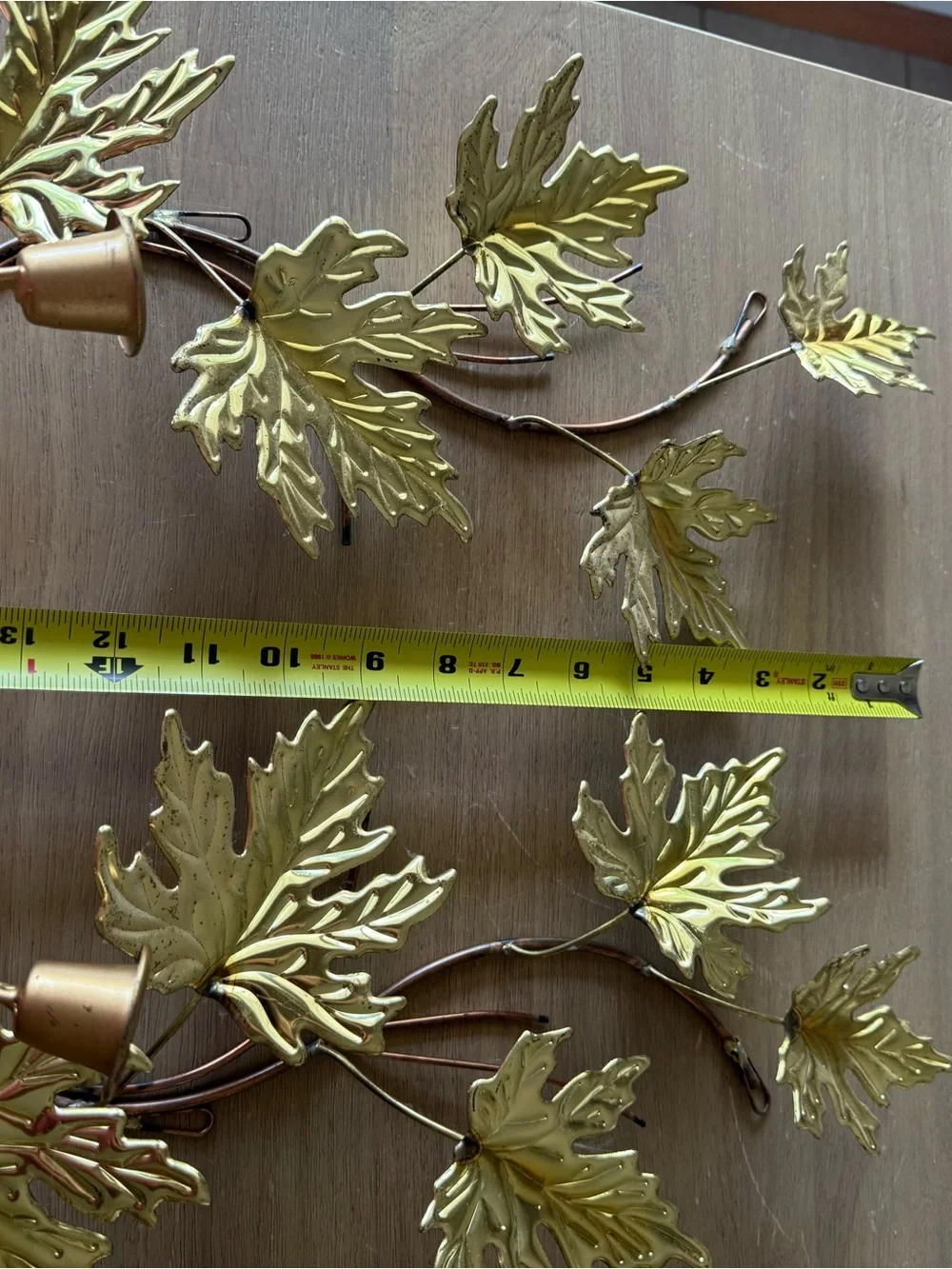2 VTG HOMCO HOME INTERIOR BRASS COPPER MAPLE LEAF SCONCE CANDLE HOLDERS